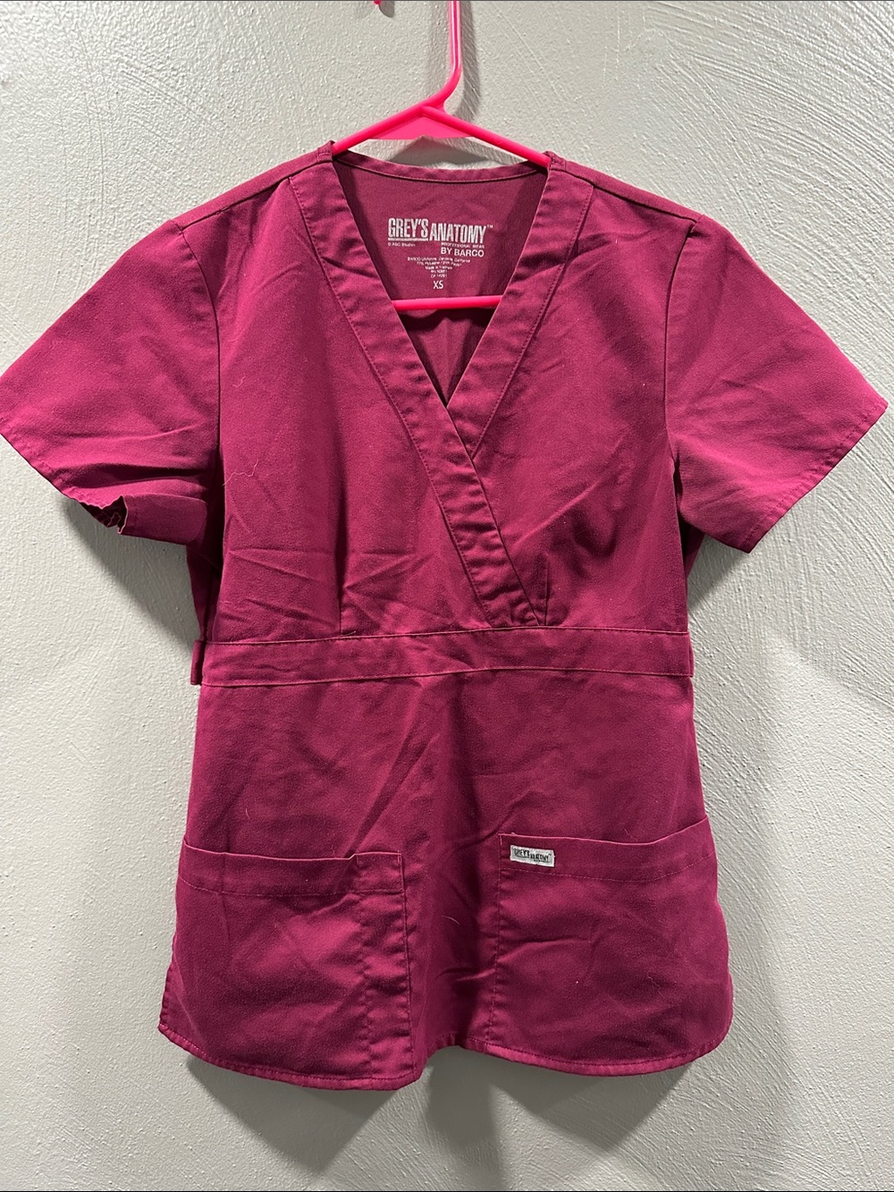 Grey's Anatomy Women's V-Neck Scrub Top - Raspberry